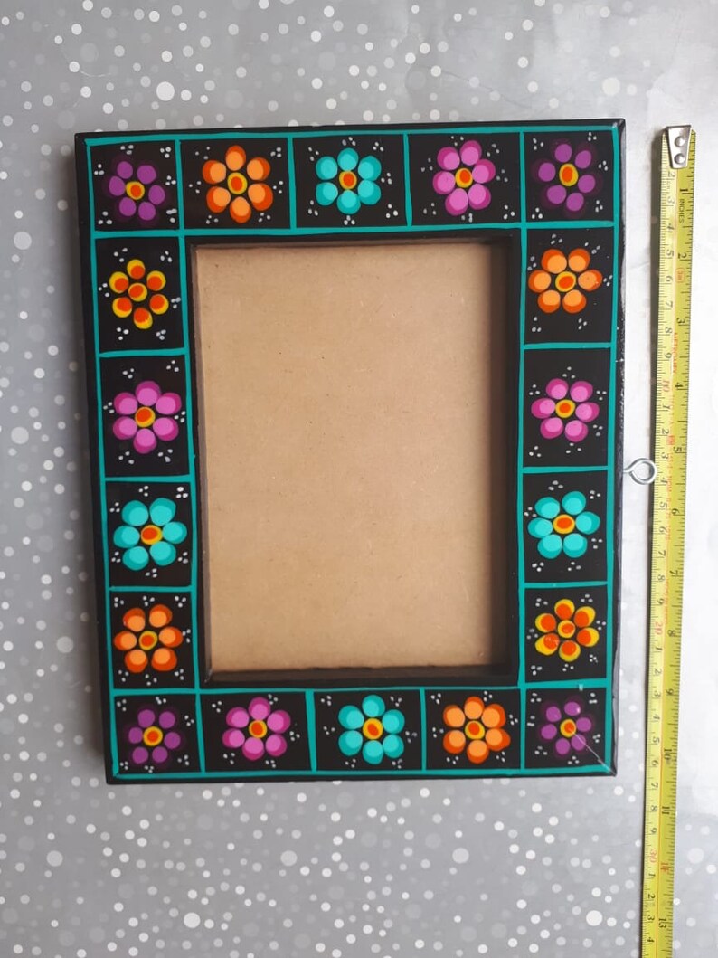black flowers photo frame Mexican photo frame Mexican Portrait talavera tile Mexico family picture frame Mexican talavera photo frame