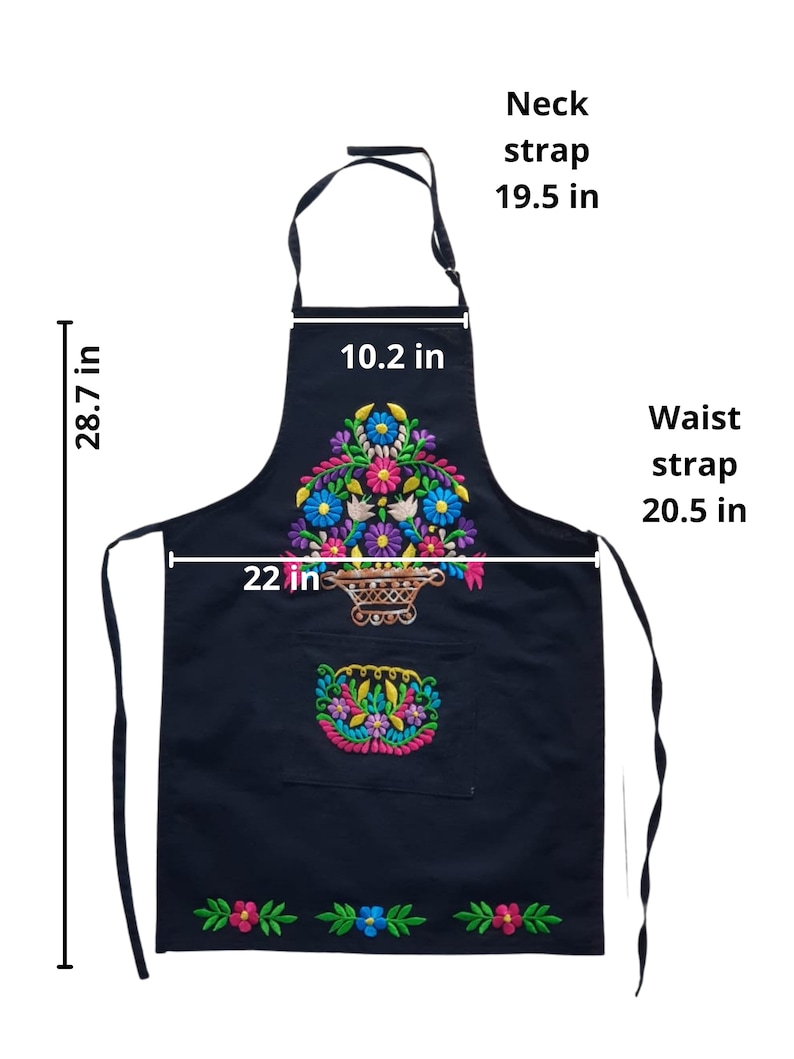 Mexican Black Embroidered Apron Mexican Colorful Floral Etsy