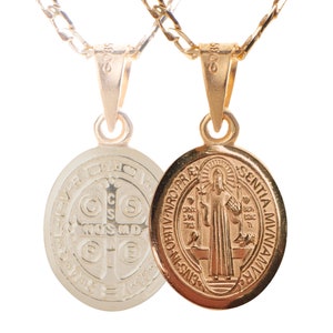 San Benito 14k gold Medal, Saint benedict pendant, St Benedict charm Coin, Doble view Reversible scapular necklace, Catholic gift protection