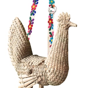 Chicken cock wicker bag, Mexican Rattan hen bag, Mexican straw Rooster bag, Vintage wicker bag, Knit bird palm bag, palm straw chicken bag image 9