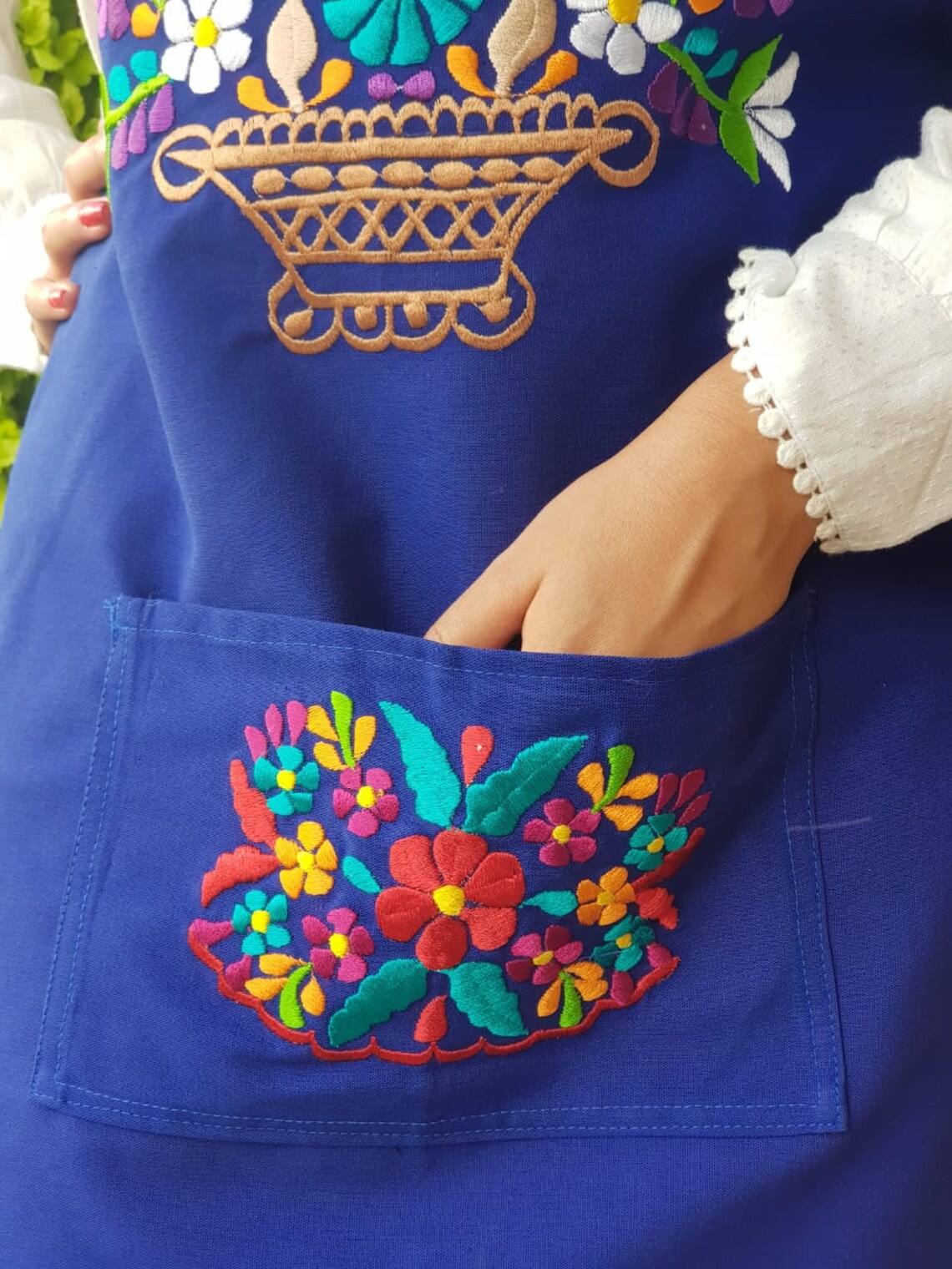 Mexican Royal Blue Embroidered Apron Mexican Floral Etsy