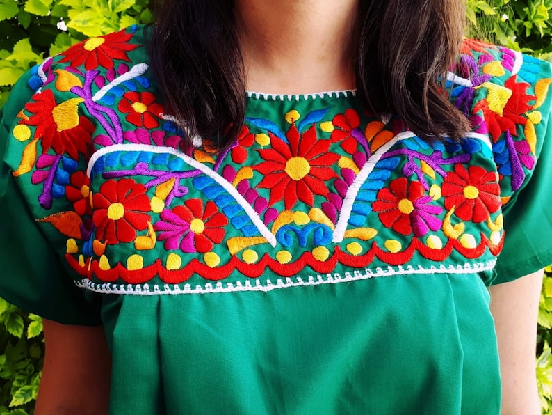 Mexican Green blouse Mexican Plus size blouse Embroidered | Etsy