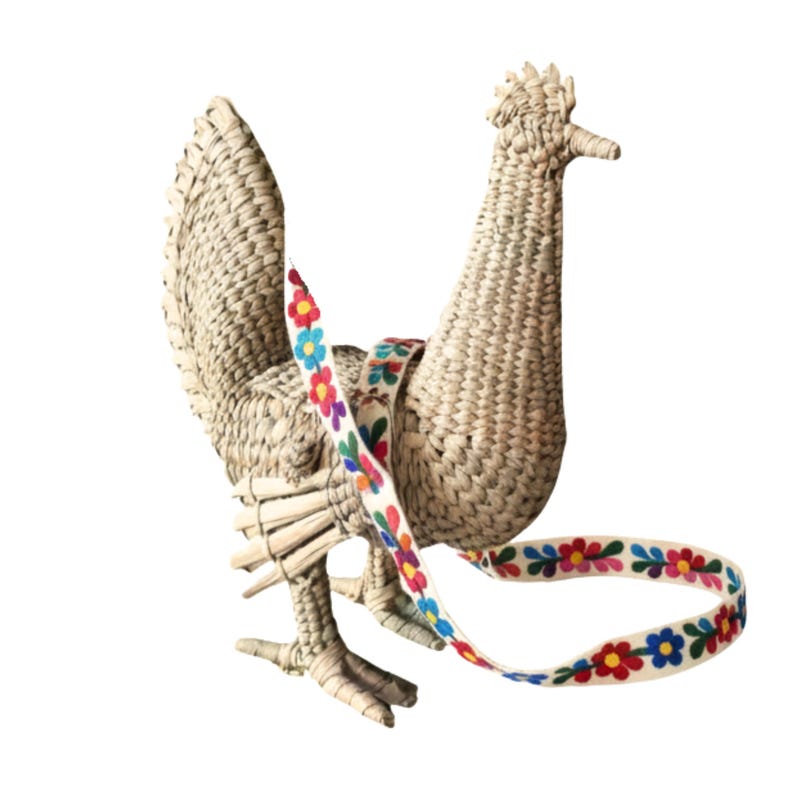 Chicken cock wicker bag, Mexican Rattan hen bag, Mexican straw Rooster bag, Vintage wicker bag, Knit bird palm bag, palm straw chicken bag Adjustable fabric