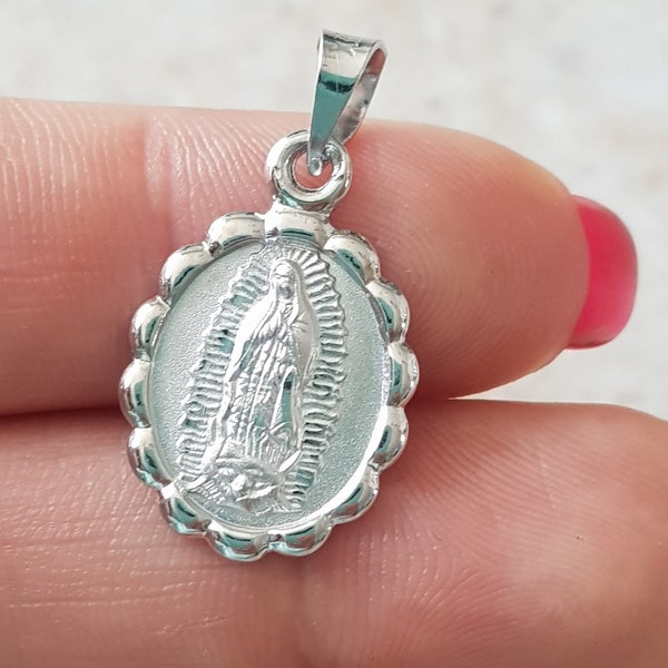 925 Sterling Silber Guadalupe Medaille, Virgen Guadalupe Anhänger Charm, silbernes Jungfrau Maria Medaillon, Jungfrau Halskette Charm, religiöser Schmuck