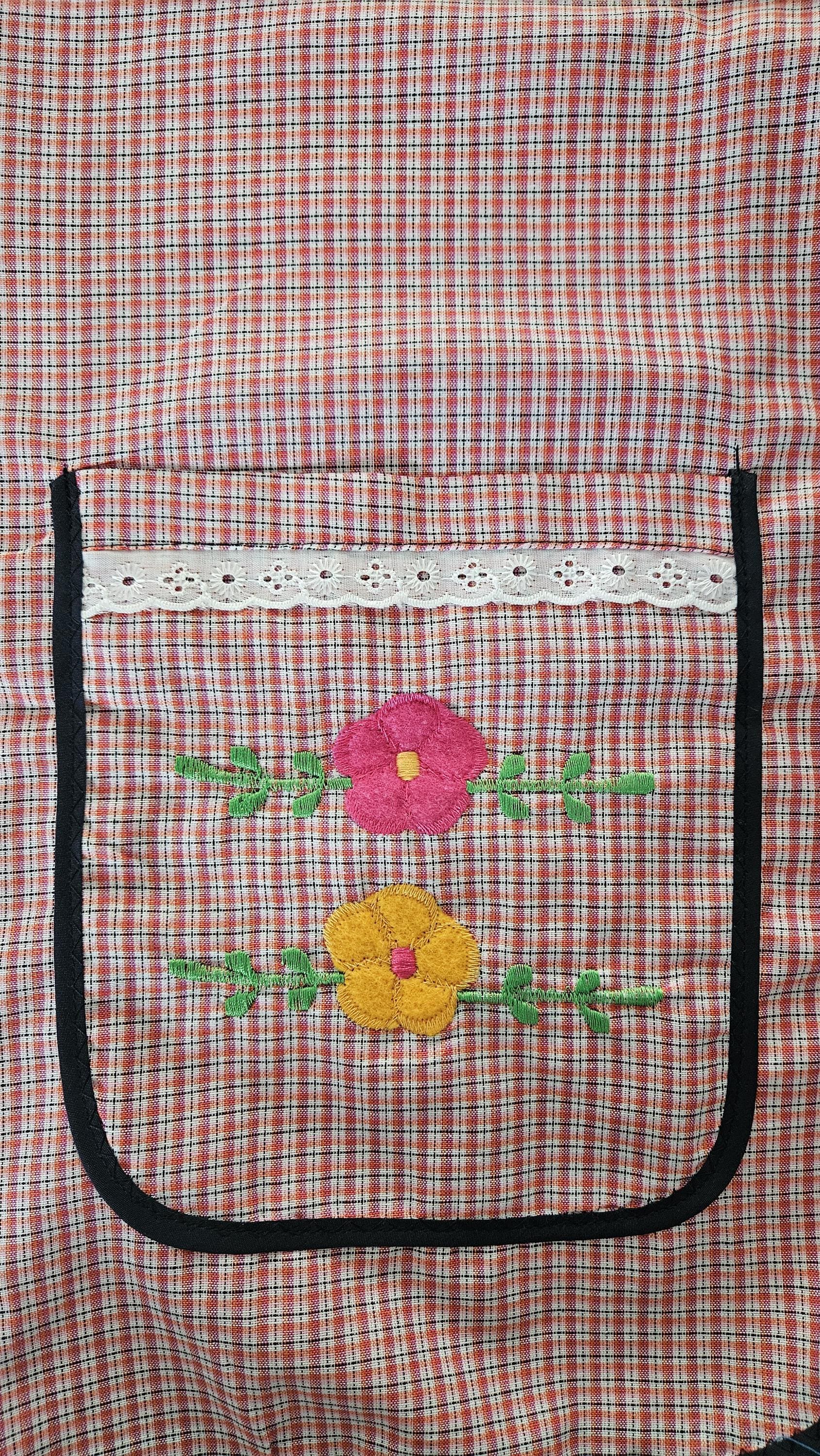 メキシカン キッチン エプロン、花柄刺繍ポケット、クッキング