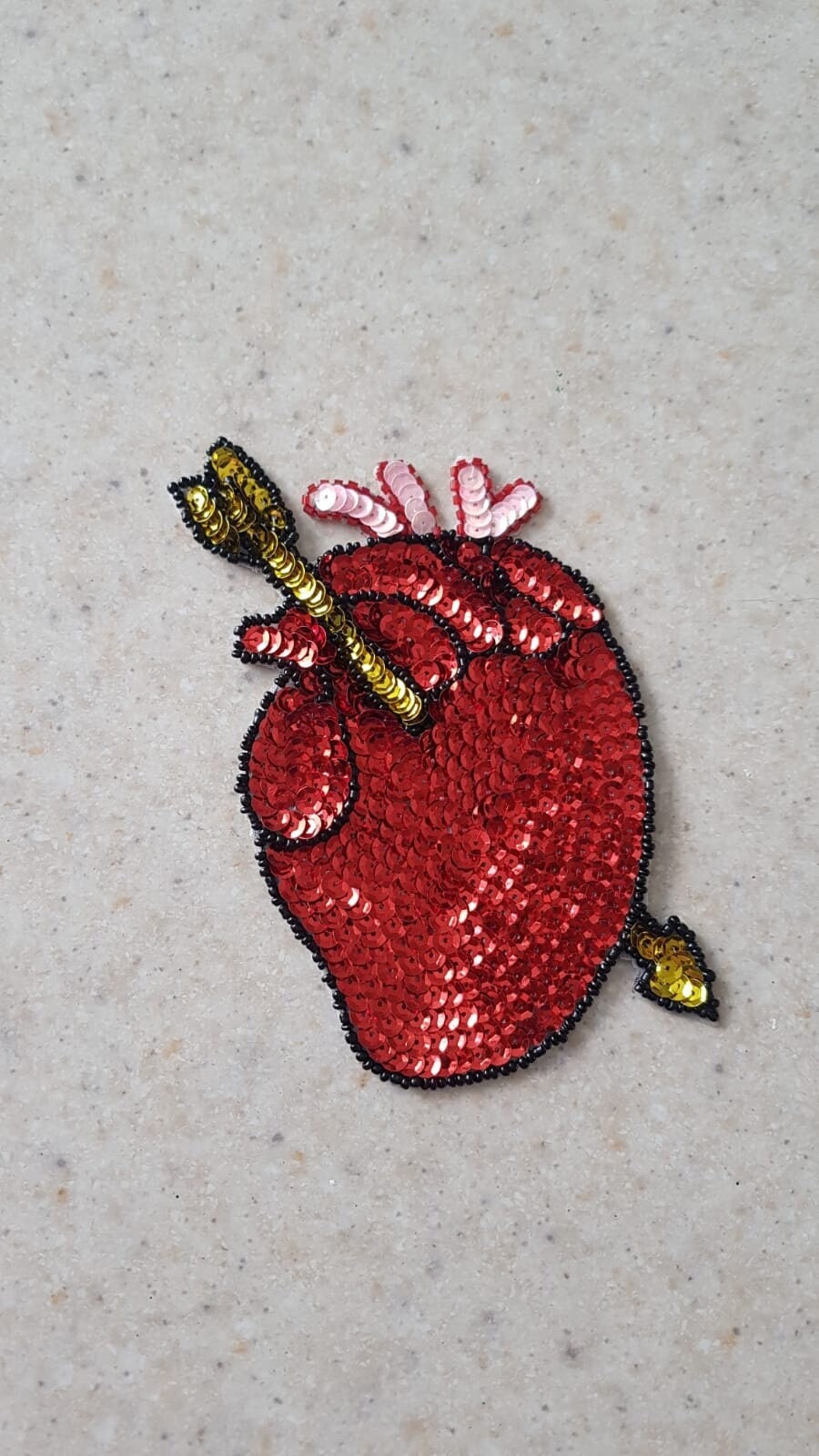 Anatomical body heart sequin patch, Mexico Loteria Corazon Sew on patch, Sacred heart Exvoto, Sagrado corazon Applique Milagrito Arrow Heart