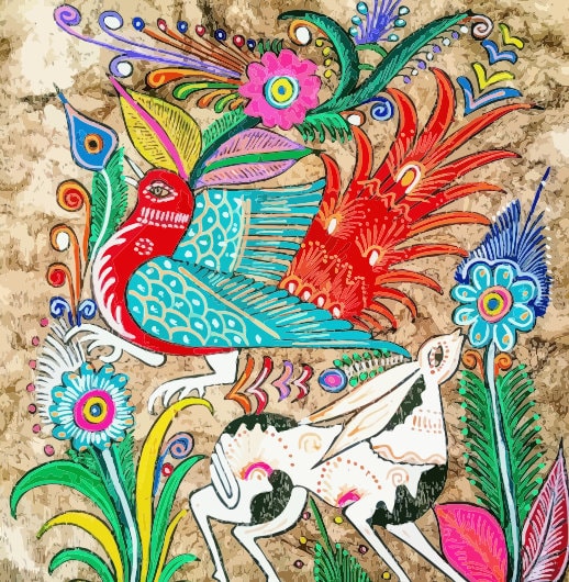 メキシコ製 絵画 メキシコ雑貨 ビンテージ アンティーク 鳥の絵