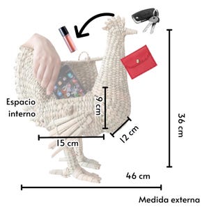 Chicken cock wicker bag, Mexican Rattan hen bag, Mexican straw Rooster bag, Vintage wicker bag, Knit bird palm bag, palm straw chicken bag image 5