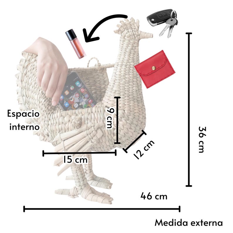 Chicken cock wicker bag, Mexican Rattan hen bag, Mexican straw Rooster bag, Vintage wicker bag, Knit bird palm bag, palm straw chicken bag image 5