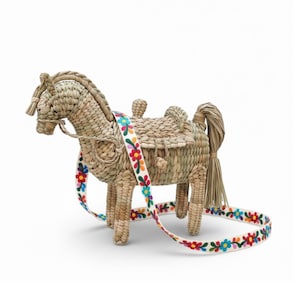 Mexican straw woven bag, Horse wicker bag, Mexico Rattan bag, Mexican straw basket, Vintage wicker bag, Knit Horse Rattan Straw Horse cowboy