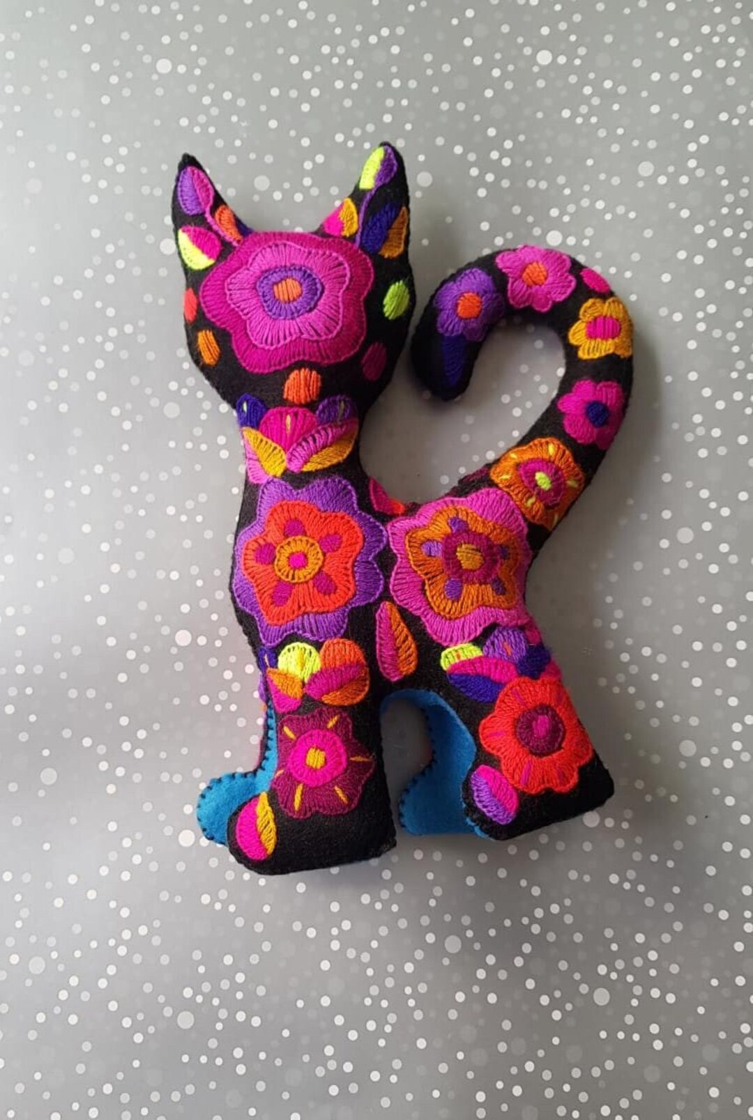 Black Cat Stuffed Animal Flower Felt Kitty Animal Plushie Etsy