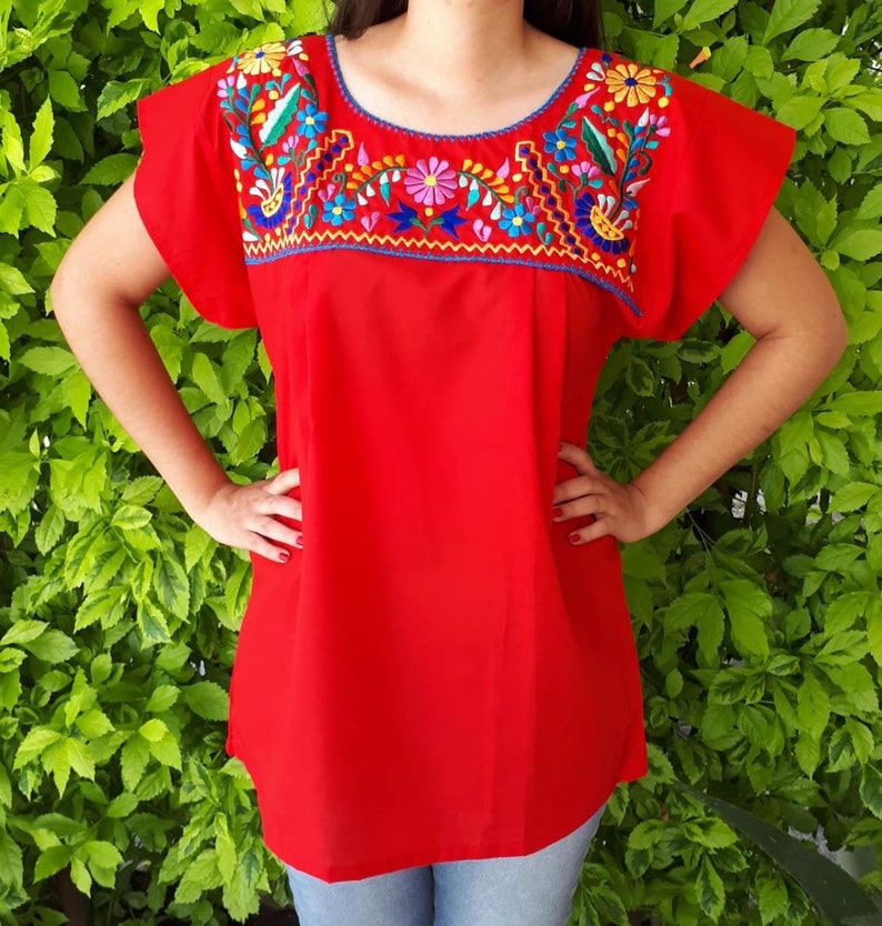 Mexican Red Blouse All Sizes Mexican Shirt Plus Size Mexican - Etsy