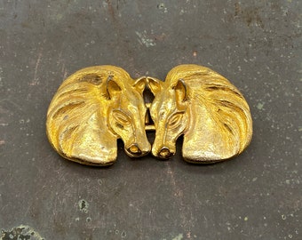 Vintage Solid Brass Double Horse Head Belt Buckles - 3.5 in.