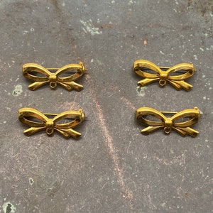 Vintage Polish Brass Ribbon Bow Pins - Set of 4