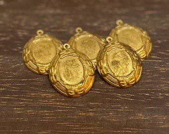 Vintage Brass Pendants 45 mm Cabochon Settings - Set of 5