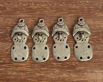 Set of 4 Vinatge Iron Snowman 51 mm Charms for Christmas Ornaments