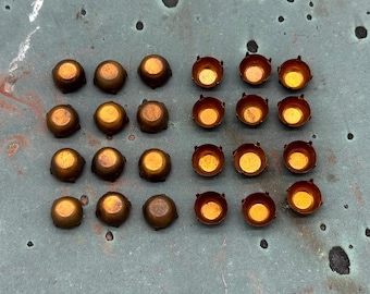 Vintage Set of 24 Brass Patina Closed Back Round Rhinestone Settings – 9mm