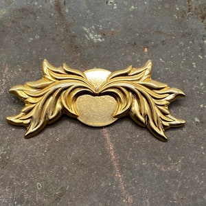Vintage Polish Brass Double Leaves Circle Pin - 3 in.