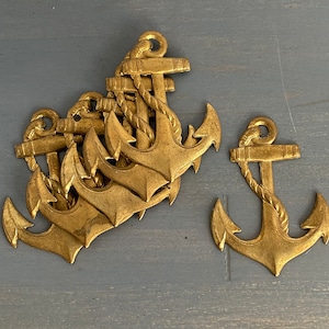 Vintage Nautical Brass Sailor Snake Wrapped Anchor 41 mm Stampings - Set of 6