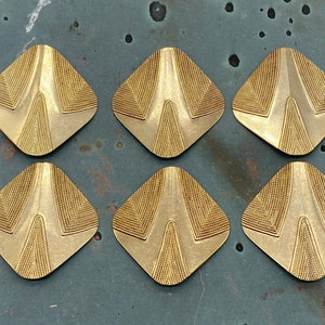 Vintage Art Deco Rounded Square Brass Stampings - Set of 6