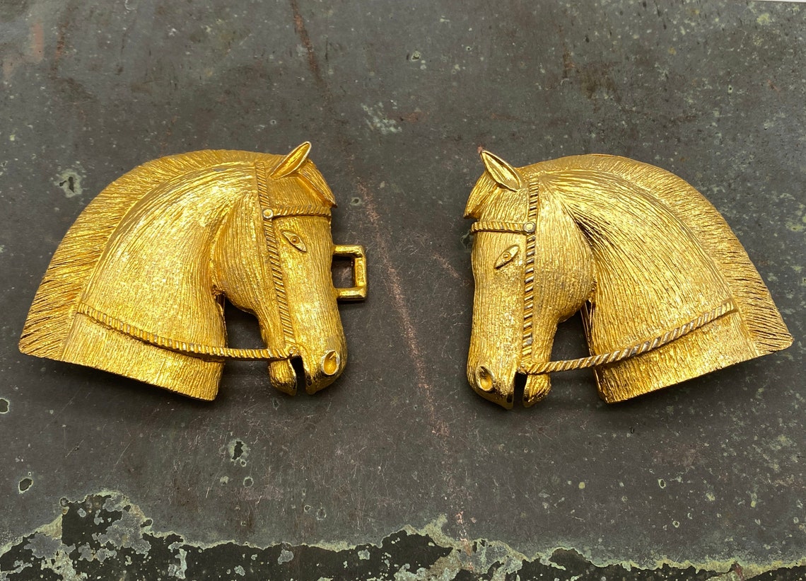 Vintage Solid Brass Double Horse Head Belt Buckles 5.5 in. Etsy