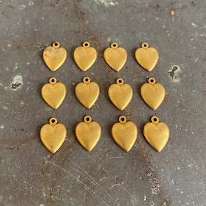 Vintage Brass Plain Heart 11 mm Charms - Set of 12