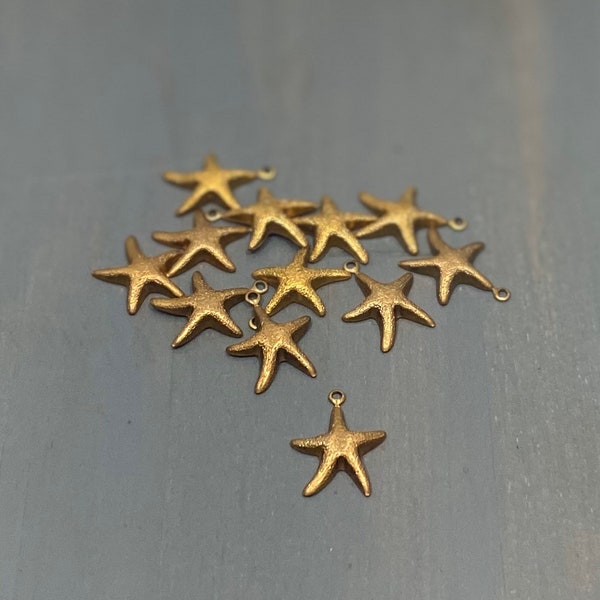 Vintage Nautical Brass Seastar - Star Stampings Charms - Set of 11