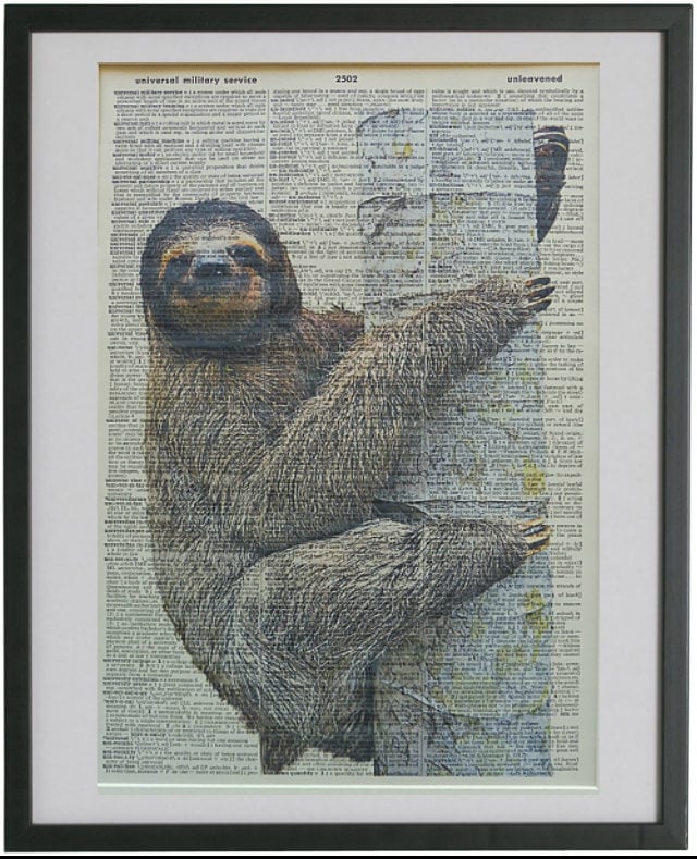sloth poster book art graduation gift Sloth Print No.243 sloth art 