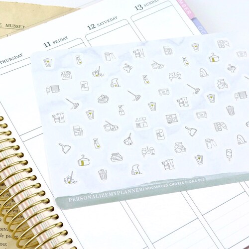 Chores Stickers, cleaning, 64 stickers, laundry, appliances, bathroom, shower, vacuum, dust, spray bottle, mop, Functional Planner Stickers