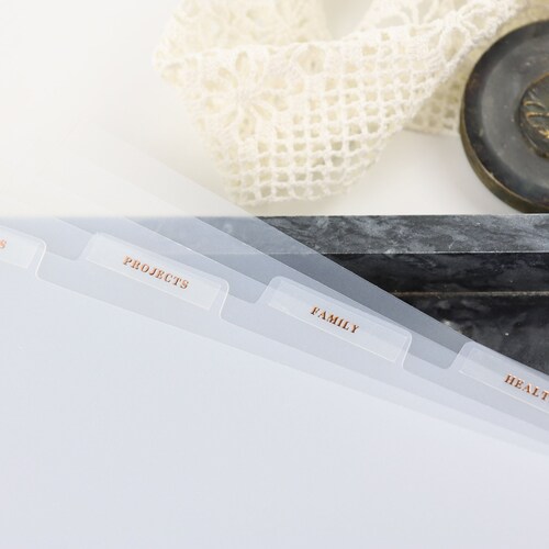 Happy Planner Dividers, 6 Clear Dividers, Blank Side Tabs, Minimalist Discbound, minimalistplanner, disc, pre-punched plastic, Classic Size