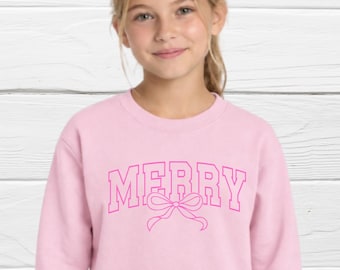 Pink MERRY bow Crewneck - Youth