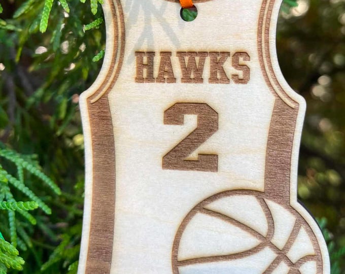 Personalized Wooden Basketball Jersey Ornament - Custom Laser Engraved