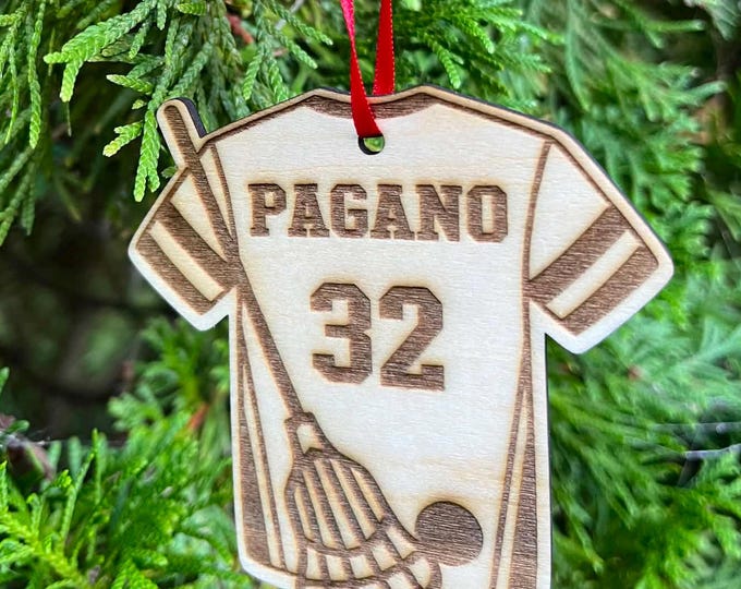 Personalized Wooden Lacrosse Jersey Ornament - Custom Laser Engraved