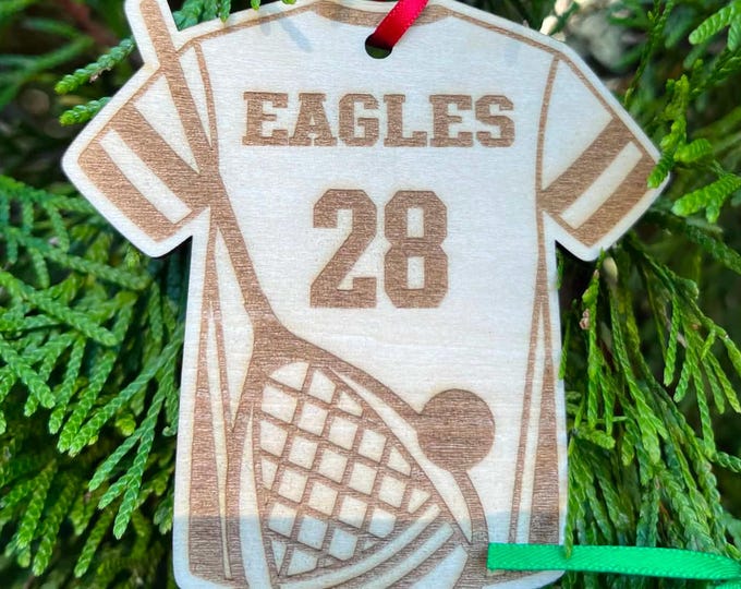 Personalized Wooden Lacrosse Goalie Jersey Ornament - Custom Laser Engraved