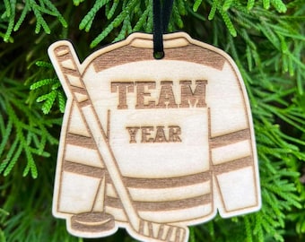 Personalized Wooden Hockey Jersey Ornament - Custom Laser Engraved