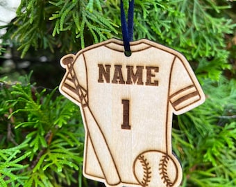 Personalized Wooden Baseball Jersey Ornament - Custom Laser Engraved