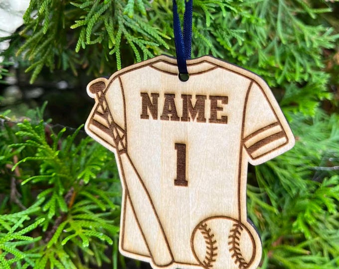 Personalized Wooden Baseball Jersey Ornament - Custom Laser Engraved