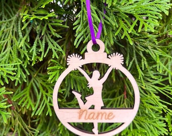 Personalized Wooden Cheerleader Ornament - Custom Laser Engraved