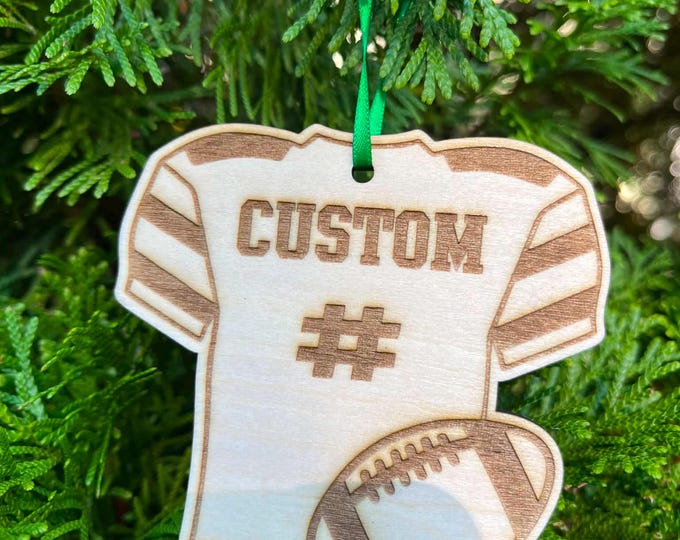 Personalized Football Jersey Ornament - Custom Laser Engraved Wood