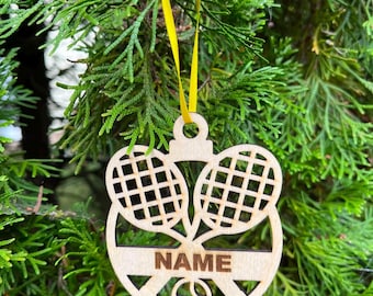 Personalized Wooden Tennis Ornament - Custom Laser Engraved
