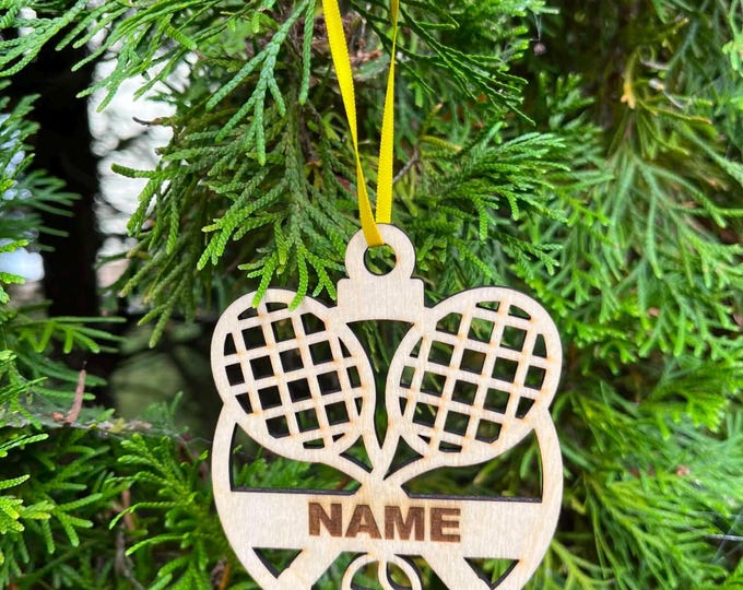 Personalized Wooden Tennis Ornament - Custom Laser Engraved