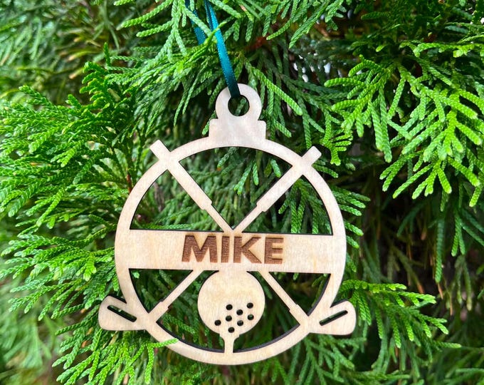 Personalized Wooden Golf Ornament - Custom Laser Engraved