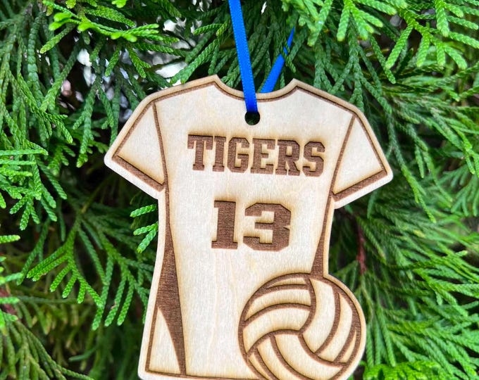 Personalized Wooden Volleyball Jersey Ornament - Custom Laser Engraved