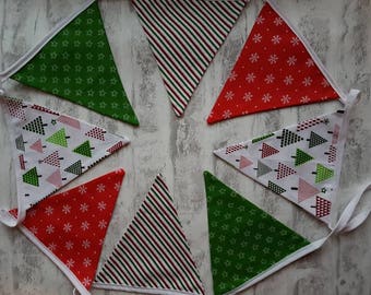 Handgemachte Weihnachten Stoff Bunting, grünen, roten und weißen Farben