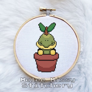 PATTERN: Sleepy potted turtwig cross stitch