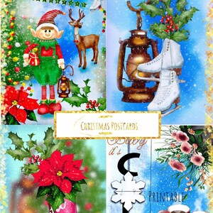 Postal de Navidad, Postal de acuarela, Feliz Navidad, Postal de invierno, Elfo de Navidad, Postal, Postal imprimible, Descarga digital de arte