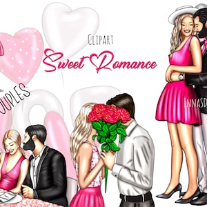 Sweet Romance San Valentino Moda Coppie Clip Art, Romantic Clip Art, Planner adesivi, Romantic planner, Coppie innamorate, Digitale