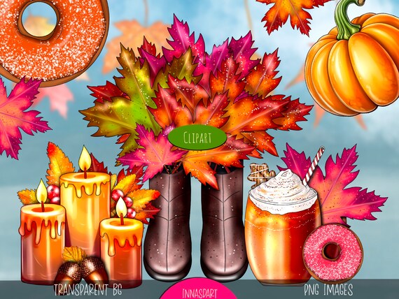 Fall Clip Art Set Hand-Painted Autumn Graphics (Digital Download)