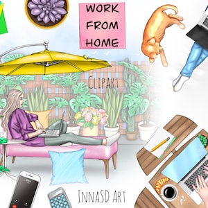 Work from home Clip art, Planner stickers, Planner accessories Clip art, Fashion Clip art, Stay home stickers, planning girl stickers