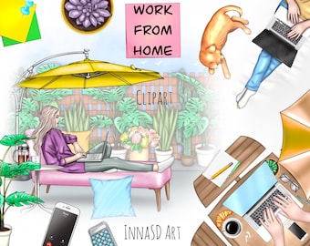 Work From Home Clip Art and Planner Stickers (Digital Download)